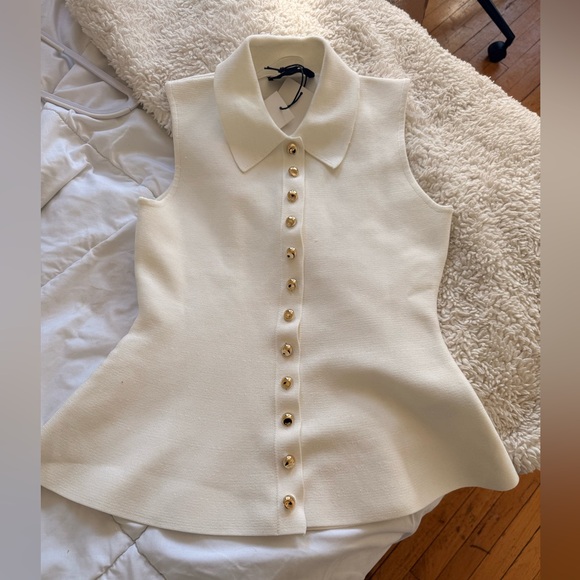 Zara Knit  White Sleeveless Button-Up Blouse - Picture 8 of 11